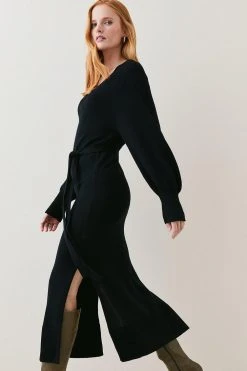Karen Millen Merino Wool Midi Dress -Karen Millen shop black merino wool midi dress 1