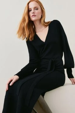 Karen Millen Merino Wool Midi Dress -Karen Millen shop black merino wool midi dress 3