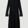 Karen Millen Merino Wool Silk Cuff Maxi Knit Dress -Karen Millen shop black merino wool silk cuff maxi knit dress