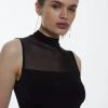 Karen Millen Mesh Panelled High Neck Slinky Jersey Bodysuit