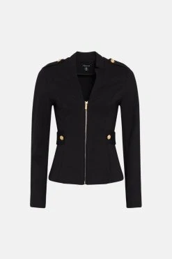 Karen Millen Military Zip Front Ponte Jersey Blazer