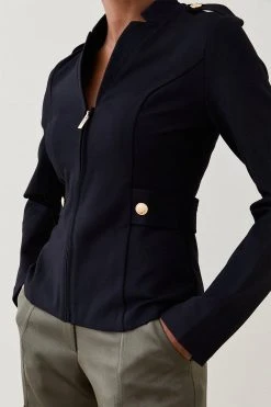 Karen Millen Military Zip Front Ponte Jersey Blazer -Karen Millen shop black military zip front ponte jersey blazer 1 4
