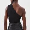 Karen Millen One Shoulder Cut Out Jersey Top -Karen Millen shop black one shoulder cut out jersey top