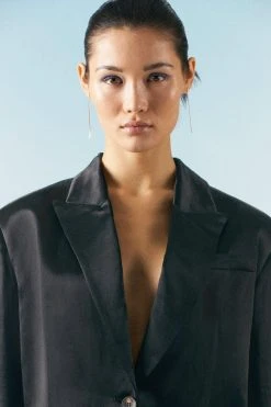 Karen Millen OOTO LONDON Satin Oversized Blazer -Karen Millen shop black ooto london satin oversized blazer 2