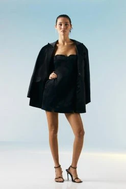 Karen Millen OOTO LONDON Satin Oversized Blazer -Karen Millen shop black ooto london satin oversized blazer 4