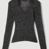 Karen Millen Open Stitch Luxe Shimmer Collar Knit Top 1 Karen Millen Open Stitch Luxe Shimmer Collar Knit Top -Karen Millen shop black open stitch luxe shimmer collar knit top