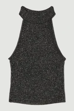 Karen Millen Open Stitch Luxe Shimmer Halter Neck Knit Top -Karen Millen shop black open stitch luxe shimmer halter neck knit top 4
