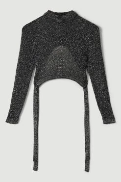 Karen Millen Open Stitch Luxe Shimmer Tie Back Knit Top 8 Karen Millen Open Stitch Luxe Shimmer Tie Back Knit Top -Karen Millen shop black open stitch luxe shimmer tie back knit top 1