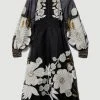 Karen Millen Organdie Applique Buttoned Woven Midi Dress -Karen Millen shop black organdie applique buttoned woven midi dress