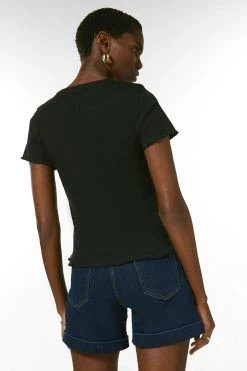 Karen Millen Organic Cotton Jersey Scoop Rib T-Shirt