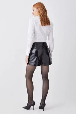 Karen Millen Patent Leather Low Rise Shorts -Karen Millen shop black patent leather low rise shorts 3