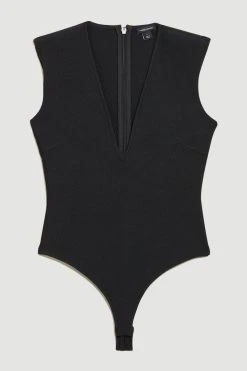 Karen Millen Petite Bandage V Neck Thong Bodysuit -Karen Millen shop black petite bandage v neck thong bodysuit 2