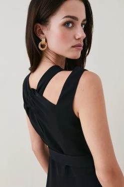 Karen Millen Petite Compact Viscose Waterfall Midi Dress -Karen Millen shop black petite compact viscose waterfall midi dress 1 3