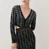 Karen Millen Petite Embellished Geo Jacquard Knit Mini Dress 1 Karen Millen Petite Embellished Geo Jacquard Knit Mini Dress -Karen Millen shop black petite embellished geo jacquard knit mini dress