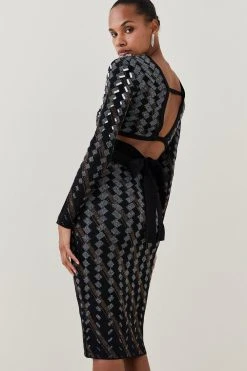 Karen Millen Petite Embellished Geo Jacquard Knit Top -Karen Millen shop black petite embellished geo jacquard knit top 1