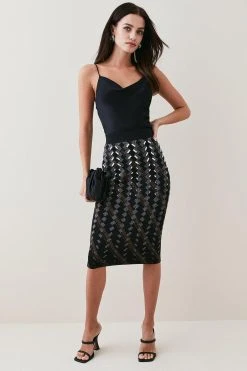 Karen Millen Petite Embellished Geo Jacquard Midi Skirt -Karen Millen shop black petite embellished geo jacquard midi skirt 1 1