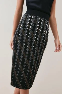 Karen Millen Petite Embellished Geo Jacquard Midi Skirt -Karen Millen shop black petite embellished geo jacquard midi skirt 1 2