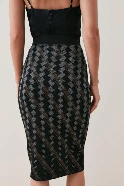 Karen Millen Petite Embellished Geo Jacquard Midi Skirt -Karen Millen shop black petite embellished geo jacquard midi skirt 1 3