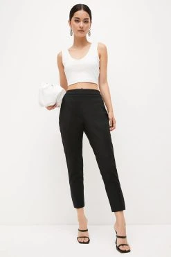 Karen Millen Petite Essential Techno Woven Crop Trouser -Karen Millen shop black petite essential techno woven crop trouser 2