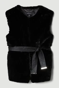 Karen Millen Petite Faux Fur Pu Belt Gilet -Karen Millen shop black petite faux fur pu belt gilet 3