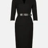 Karen Millen Petite Forever Belted Midi Pencil Dress -Karen Millen shop black petite forever belted midi pencil dress