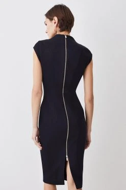 Karen Millen Petite Italian Compact Scuba Jersey Seamed Midi Dress -Karen Millen shop black petite italian compact scuba jersey seamed midi dress 2