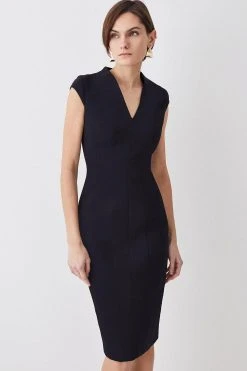 Karen Millen Petite Italian Compact Scuba Jersey Seamed Midi Dress -Karen Millen shop black petite italian compact scuba jersey seamed midi dress 3