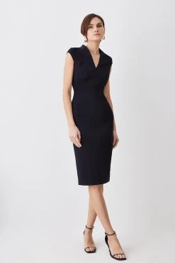 Karen Millen Petite Italian Compact Scuba Jersey Seamed Midi Dress -Karen Millen shop black petite italian compact scuba jersey seamed midi dress 4