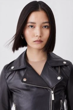 Karen Millen Petite Leather Shrunken Biker Jacket -Karen Millen shop black petite leather shrunken biker jacket 3