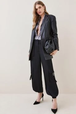 Karen Millen Petite Low Rise Satin Cargo Trouser