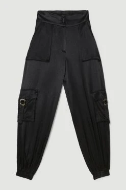 Karen Millen Petite Low Rise Satin Cargo Trouser 12 Karen Millen Petite Low Rise Satin Cargo Trouser -Karen Millen shop black petite low rise satin cargo trouser 4