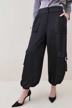 Karen Millen Petite Low Rise Satin Cargo Trouser 13 Karen Millen Petite Low Rise Satin Cargo Trouser -Karen Millen shop black petite low rise satin cargo trouser 5