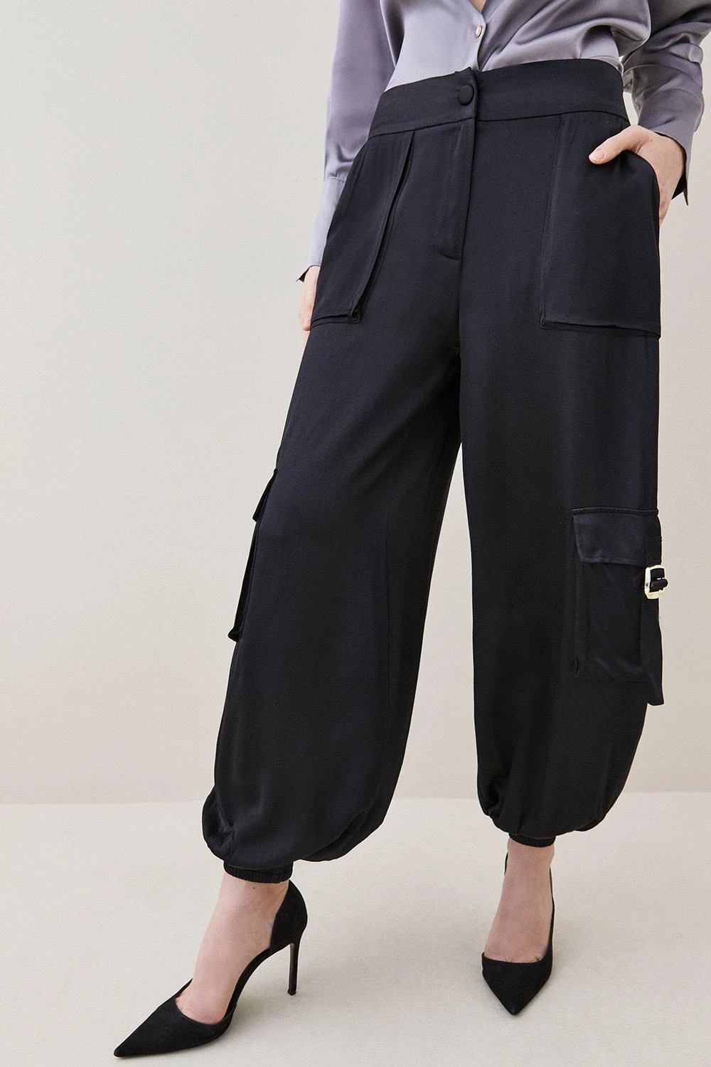 Karen Millen Petite Low Rise Satin Cargo Trouser 8 Karen Millen Petite Low Rise Satin Cargo Trouser - Image 6