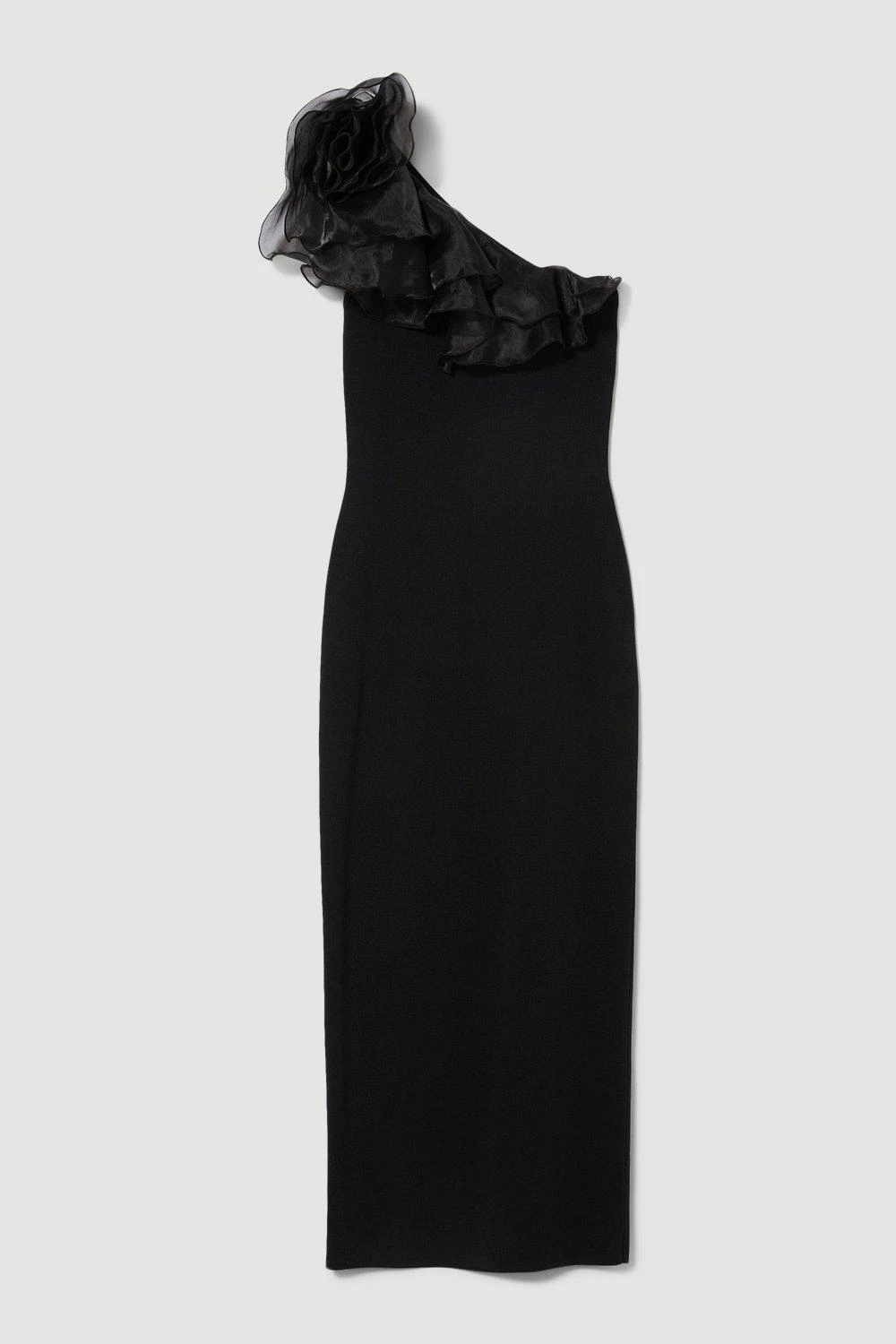 Karen Millen Petite One Shoulder Organza Flower Detail Knit Midi Dress 4 Karen Millen Petite One Shoulder Organza Flower Detail Knit Midi Dress - Image 2