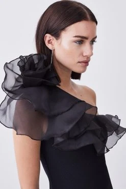 Karen Millen Petite One Shoulder Organza Flower Detail Knit Midi Dress 9 Karen Millen Petite One Shoulder Organza Flower Detail Knit Midi Dress -Karen Millen shop black petite one shoulder organza flower detail knit midi dress 2