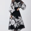 Karen Millen Petite Organdie Applique Buttoned Woven Midi Dress