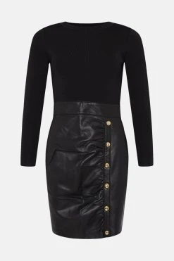 Karen Millen Petite Pu Knit And Mix Mini Dress -Karen Millen shop black petite pu knit and mix mini dress 4