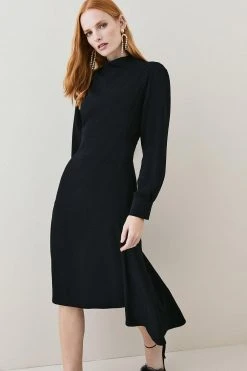 Karen Millen Petite Soft Tailored High Low Sleeved Midi Dress 10 Karen Millen Petite Soft Tailored High Low Sleeved Midi Dress -Karen Millen shop black petite soft tailored high low sleeved midi dress 2