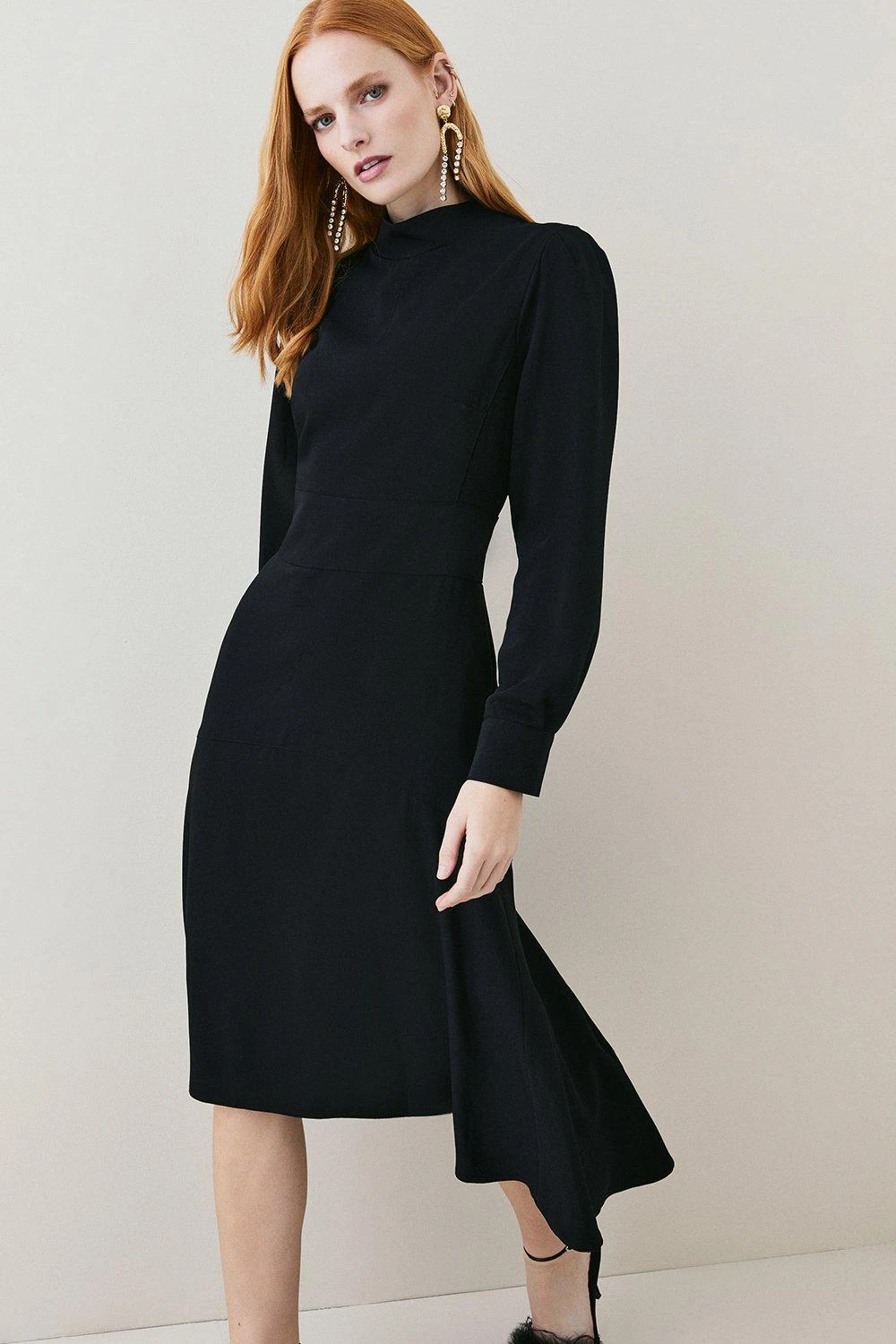 Karen Millen Petite Soft Tailored High Low Sleeved Midi Dress 5 Karen Millen Petite Soft Tailored High Low Sleeved Midi Dress - Image 3