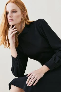 Karen Millen Petite Soft Tailored High Low Sleeved Midi Dress 12 Karen Millen Petite Soft Tailored High Low Sleeved Midi Dress -Karen Millen shop black petite soft tailored high low sleeved midi dress 4