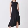 Karen Millen Petite Soft Tailored Sleeveless High Low Midi Dress -Karen Millen shop black petite soft tailored sleeveless high low midi dress