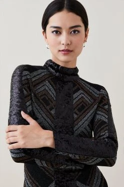 Karen Millen Petite Sparkle Jacquard Sequin Panel Knit Mini Dress -Karen Millen shop black petite sparkle jacquard sequin panel knit mini dress 2