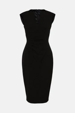 Karen Millen Petite Structured Crepe Envelope Neck Midi Dress