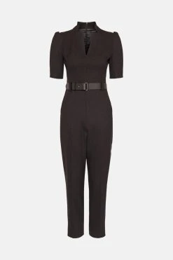 Karen Millen Petite Structured Crepe Forever Belt Jumpsuit