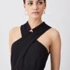 Karen Millen Petite Structured Crepe Halter Neck Belted Wide Leg Jumpsuit 2 Karen Millen Petite Structured Crepe Halter Neck Belted Wide Leg Jumpsuit -Karen Millen shop black petite structured crepe halter neck belted wide leg jumpsuit