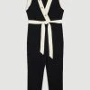 Karen Millen Petite Twill Button Detail Woven Wrap Jumpsuit