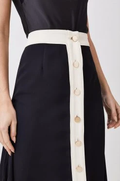 Karen Millen Petite Twill Button Detailed Woven Midi Skirt -Karen Millen shop black petite twill button detailed woven midi skirt 1