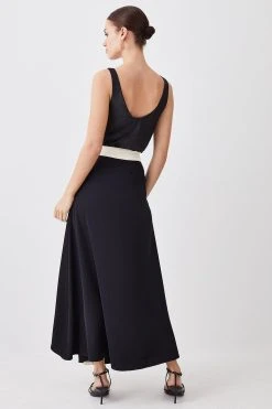 Karen Millen Petite Twill Button Detailed Woven Midi Skirt -Karen Millen shop black petite twill button detailed woven midi skirt 3