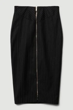 Karen Millen Pinstripe Corset Waist Zip Front Pencil Skirt -Karen Millen shop black pinstripe corset waist zip front pencil skirt 1 2