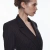 Karen Millen Pinstripe High Break Point Blazer -Karen Millen shop black pinstripe high break point blazer